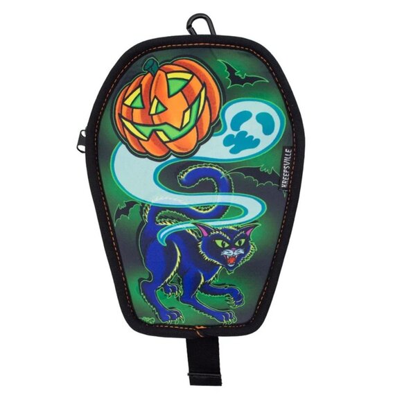 Graves Halloween Coffin Clip Pouch Clip To Bag Or Belt Black Cat Pumpkin Ghost - Picture 1 of 5